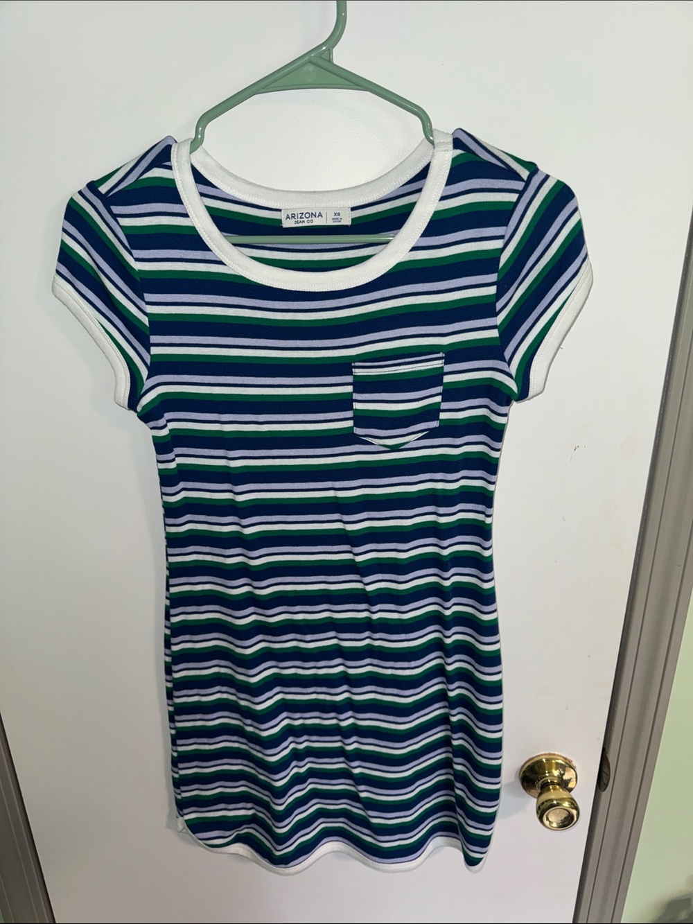 NWOT Arizona Jean Company Navy, Green & White Striped Mini Dress
